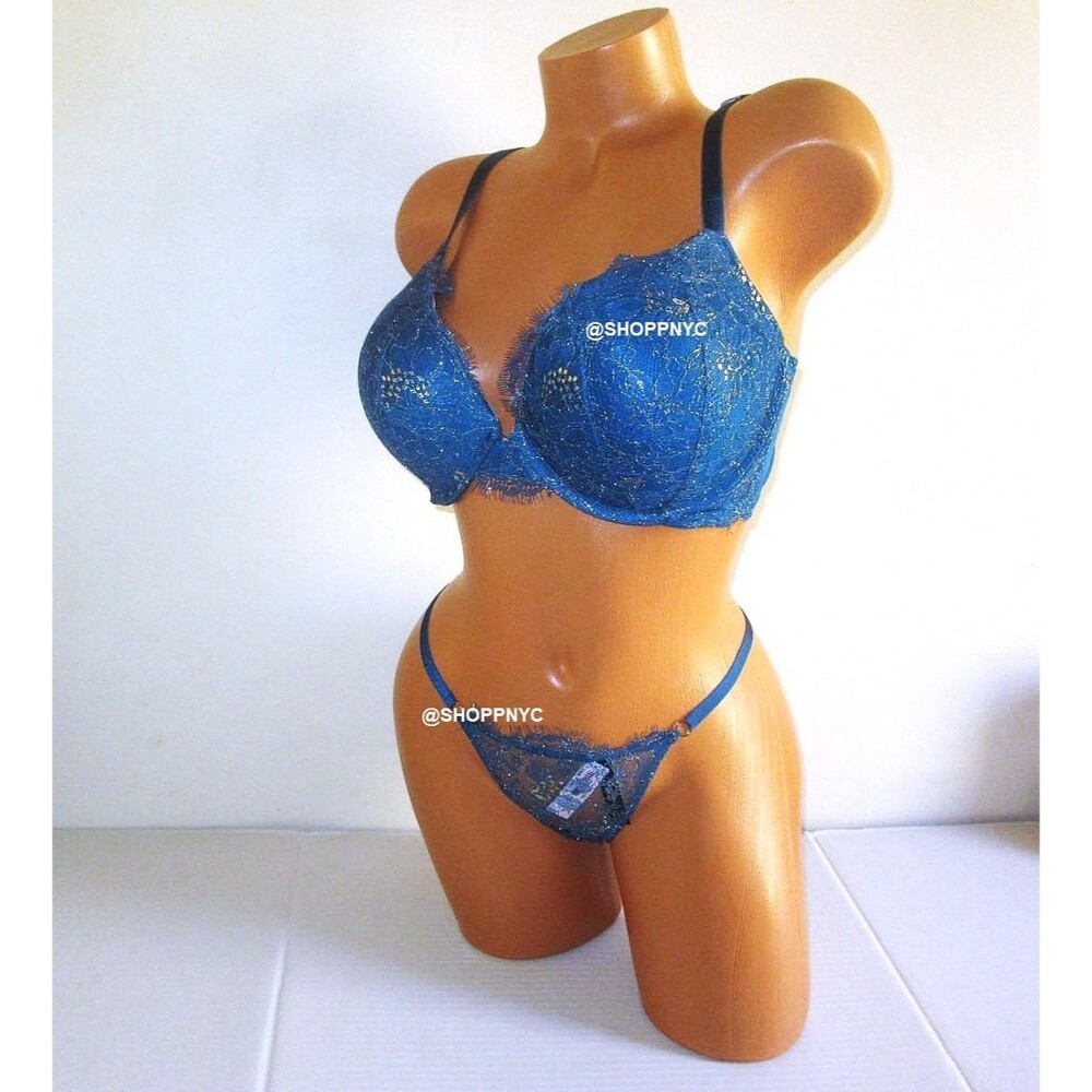 38C/L Victoria Secret Very Sexy Push-Up Bra set V-String panty Blue Sapphire
